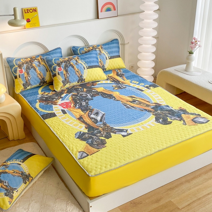 91家纺网 家纺一手货源 找家纺 一电 2025新款牛奶丝凉席床笠可水洗凉感丝凉席学生宿舍单人裸睡空调席-系列二 黄蜂机器人