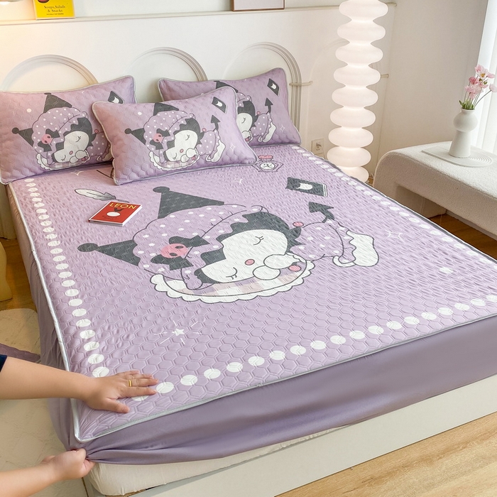 91家纺网 家纺一手货源 找家纺 一电 2025新款牛奶丝凉席床笠可水洗凉感丝凉席学生宿舍单人裸睡空调席-系列二 睡觉公主