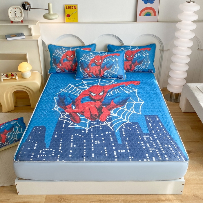 91家纺网 家纺一手货源 找家纺 一电 2025新款牛奶丝凉席床笠可水洗凉感丝凉席学生宿舍单人裸睡空调席-系列二 蜘蛛侠