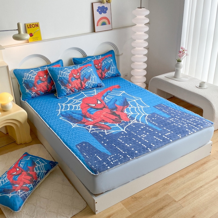 91家纺网 家纺一手货源 找家纺 一电 2025新款牛奶丝凉席床笠可水洗凉感丝凉席学生宿舍单人裸睡空调席-系列二 蜘蛛侠