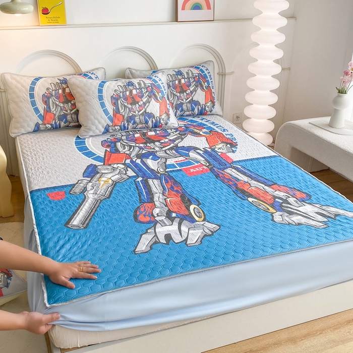 91家纺网 家纺一手货源 找家纺 一电 2025新款牛奶丝凉席床笠可水洗凉感丝凉席学生宿舍单人裸睡空调席-系列二 圈圈机器人