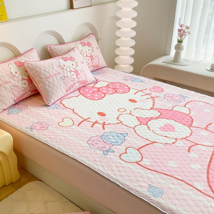 91家纺网 家纺一手货源 找家纺 一电 2025新款牛奶丝凉席床笠可水洗凉感丝凉席学生宿舍单人裸睡空调席-系列二 害羞KT