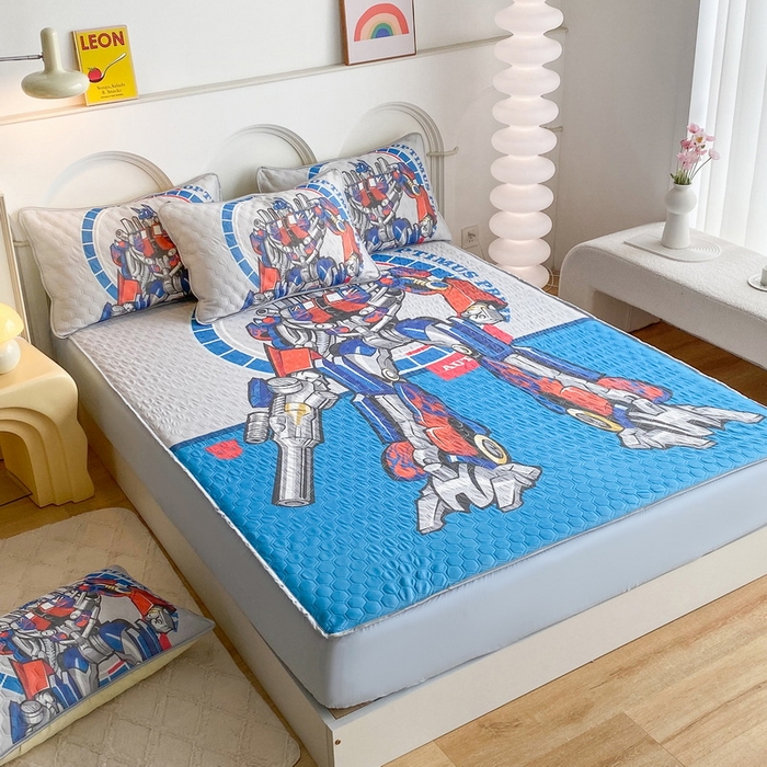 91家纺网 家纺一手货源 找家纺 一电 2025新款牛奶丝凉席床笠可水洗凉感丝凉席学生宿舍单人裸睡空调席-系列二 圈圈机器人