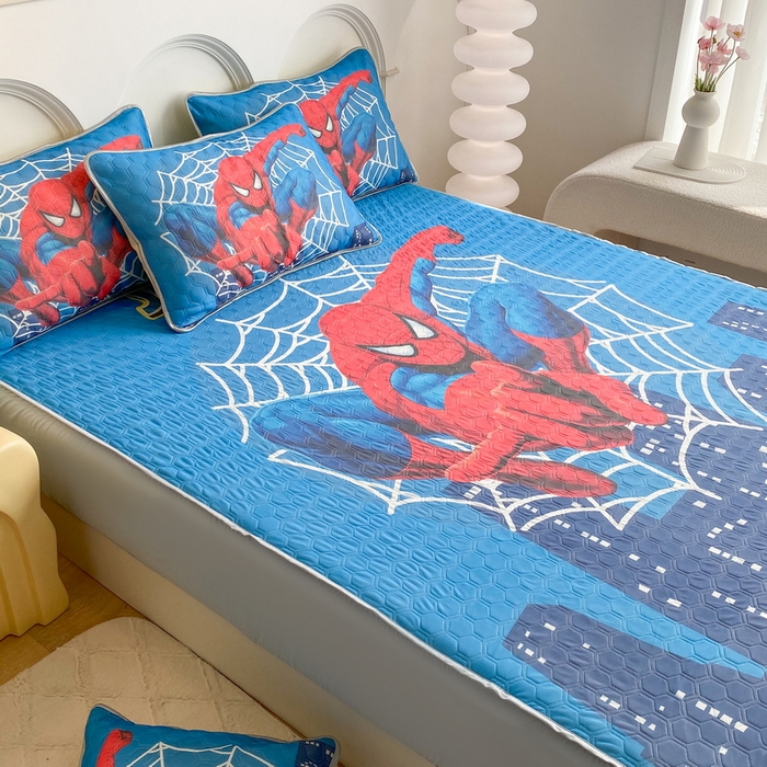 91家纺网 家纺一手货源 找家纺 一电 2025新款牛奶丝凉席床笠可水洗凉感丝凉席学生宿舍单人裸睡空调席-系列二 蜘蛛侠