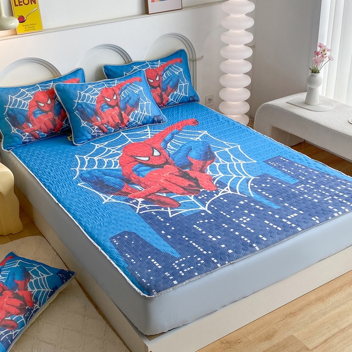 91家纺网 家纺一手货源 找家纺 一电 2025新款牛奶丝凉席床笠可水洗凉感丝凉席学生宿舍单人裸睡空调席-系列二 蜘蛛侠