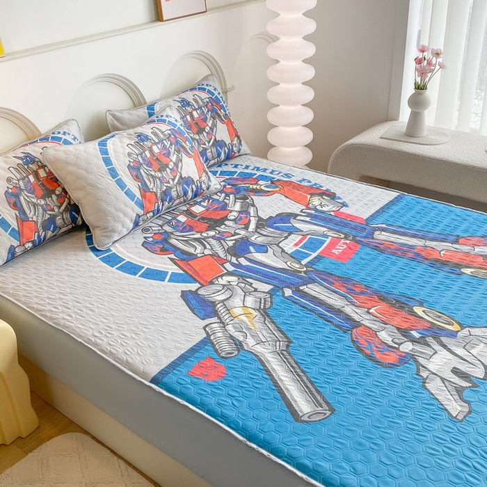 91家纺网 家纺一手货源 找家纺 一电 2025新款牛奶丝凉席床笠可水洗凉感丝凉席学生宿舍单人裸睡空调席-系列二 圈圈机器人