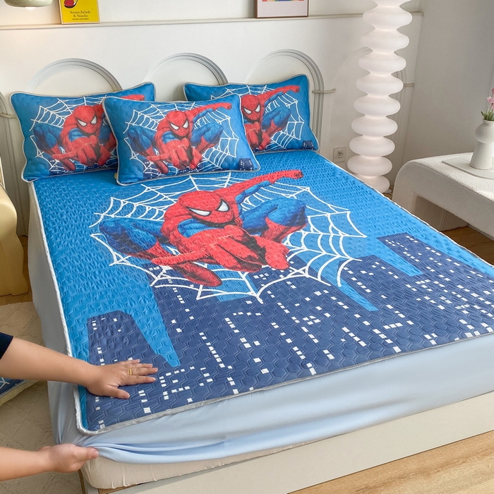 91家纺网 家纺一手货源 找家纺 一电 2025新款牛奶丝凉席床笠可水洗凉感丝凉席学生宿舍单人裸睡空调席-系列二 蜘蛛侠