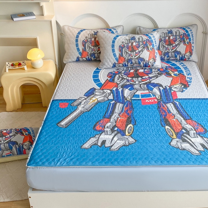 91家纺网 家纺一手货源 找家纺 一电 2025新款牛奶丝凉席床笠可水洗凉感丝凉席学生宿舍单人裸睡空调席-系列二 圈圈机器人