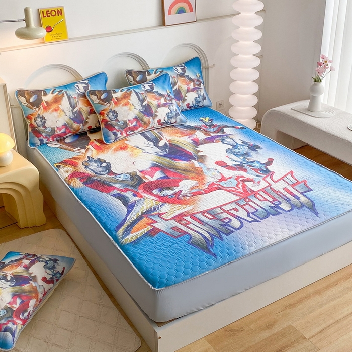 91家纺网 家纺一手货源 找家纺 一电 2025新款牛奶丝凉席床笠可水洗凉感丝凉席学生宿舍单人裸睡空调席-系列二 闪电奥特曼