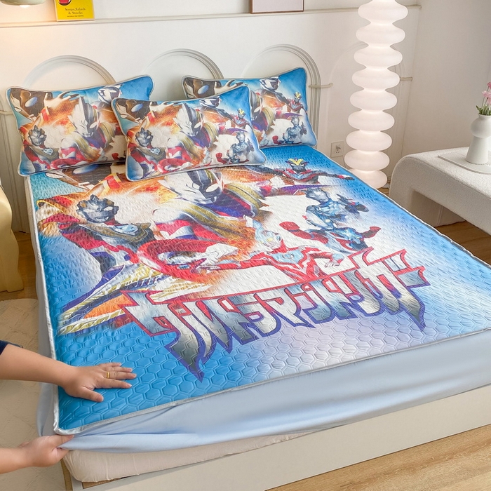 91家纺网 家纺一手货源 找家纺 一电 2025新款牛奶丝凉席床笠可水洗凉感丝凉席学生宿舍单人裸睡空调席-系列二 闪电奥特曼