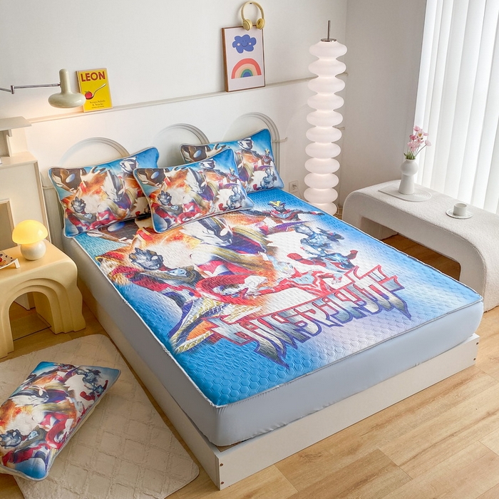 91家纺网 家纺一手货源 找家纺 一电 2025新款牛奶丝凉席床笠可水洗凉感丝凉席学生宿舍单人裸睡空调席-系列二 闪电奥特曼