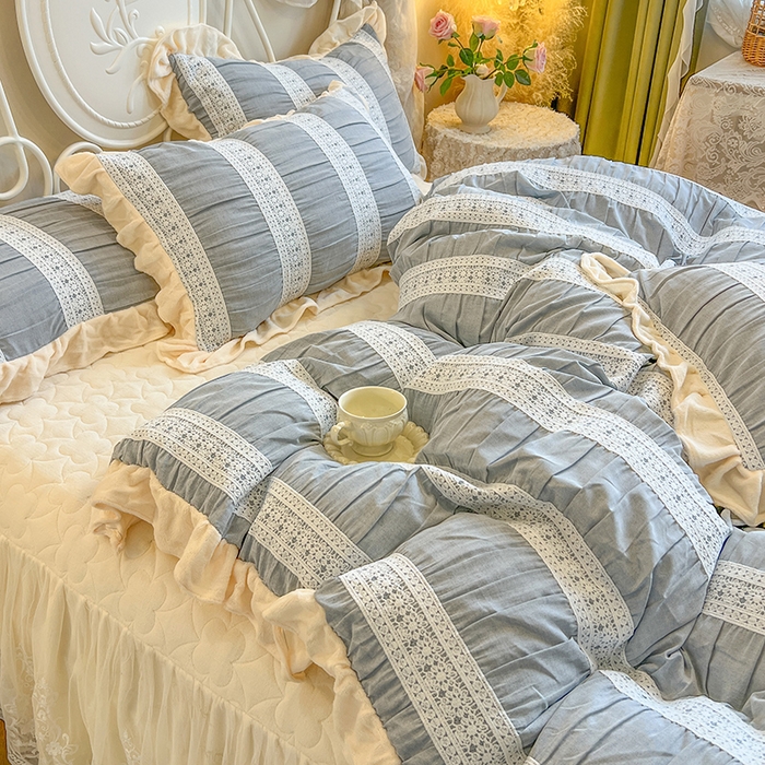 91家纺网 家纺一手货源 找家纺 网红馆（ck家纺） 2025新款色织提花牛奶绒床裙四件套-洛丽塔系列 洛丽塔-蓝色