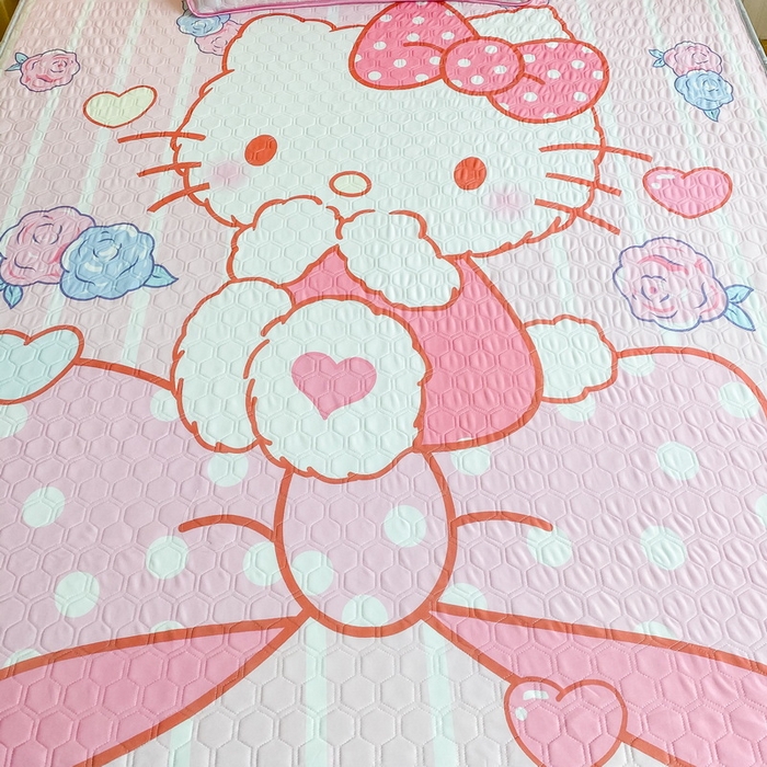 91家纺网 家纺一手货源 找家纺 一电 2025新款牛奶丝凉席床笠可水洗凉感丝凉席学生宿舍单人裸睡空调席-系列二 害羞KT