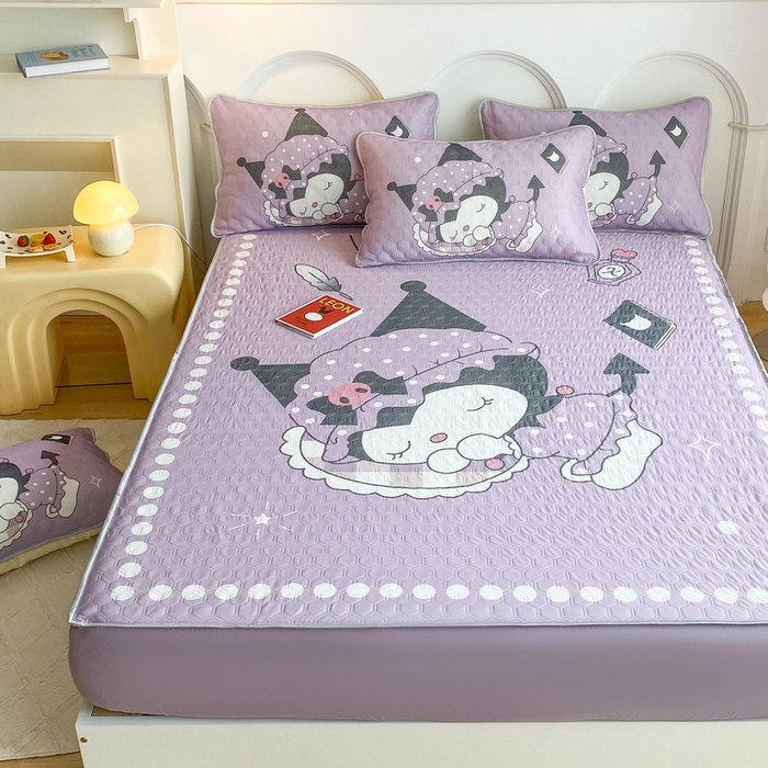 91家纺网 家纺一手货源 找家纺 一电 2025新款牛奶丝凉席床笠可水洗凉感丝凉席学生宿舍单人裸睡空调席-系列二 睡觉公主