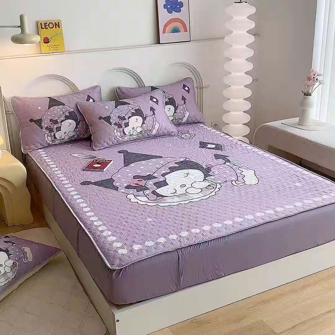 91家纺网 家纺一手货源 找家纺 一电 2025新款牛奶丝凉席床笠可水洗凉感丝凉席学生宿舍单人裸睡空调席-系列二 睡觉公主