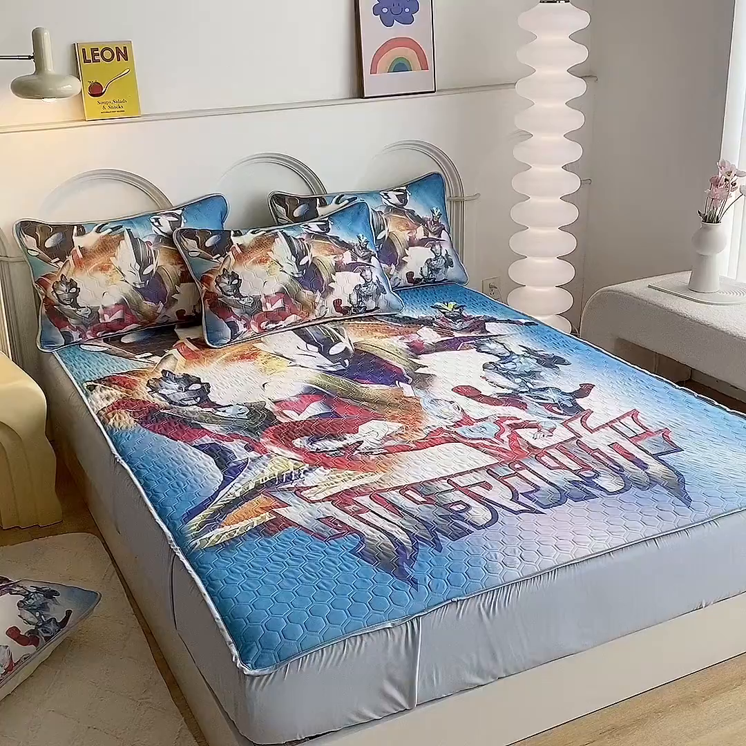 91家纺网 家纺一手货源 找家纺 一电 2025新款牛奶丝凉席床笠可水洗凉感丝凉席学生宿舍单人裸睡空调席-系列二 闪电奥特曼