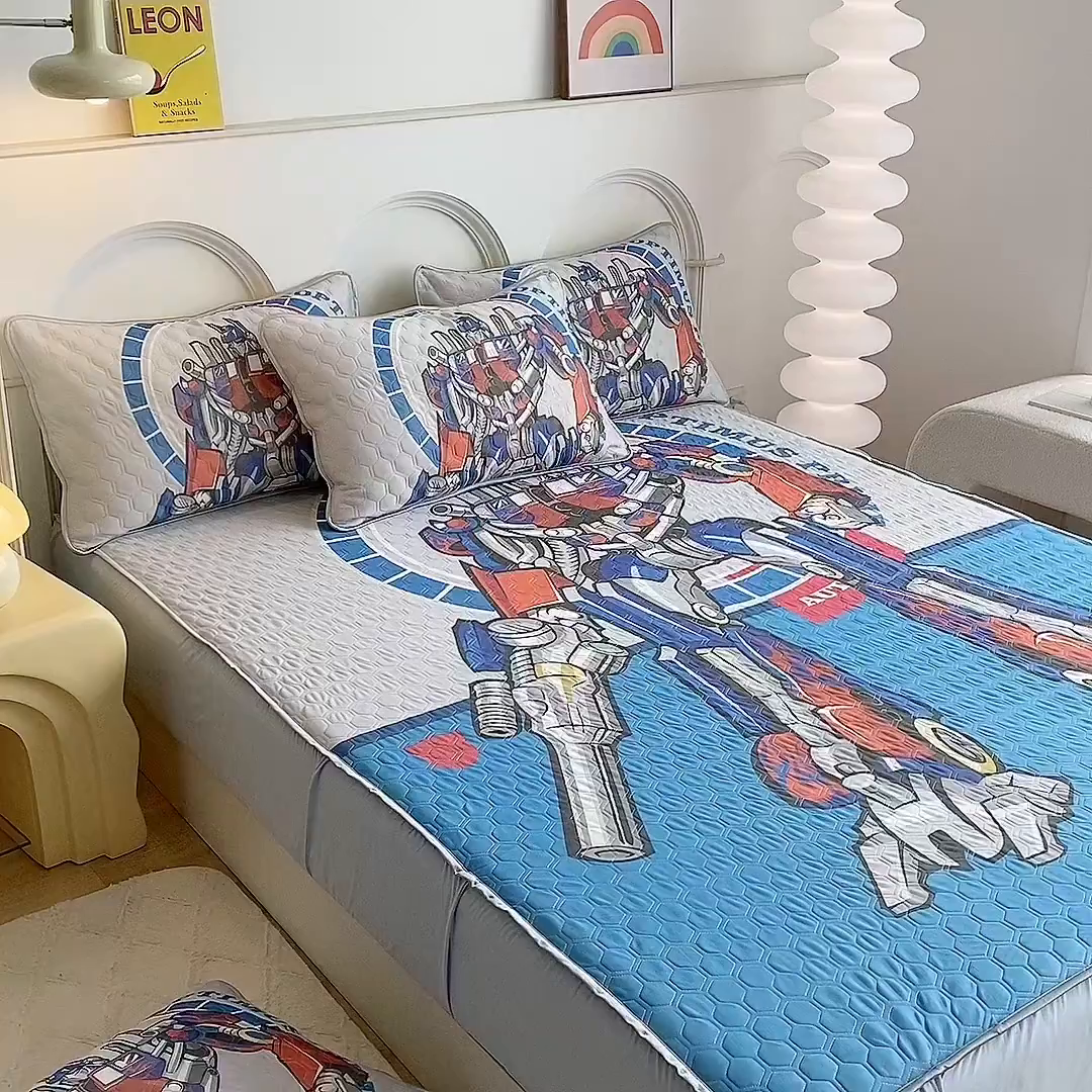 91家纺网 家纺一手货源 找家纺 一电 2025新款牛奶丝凉席床笠可水洗凉感丝凉席学生宿舍单人裸睡空调席-系列二 圈圈机器人