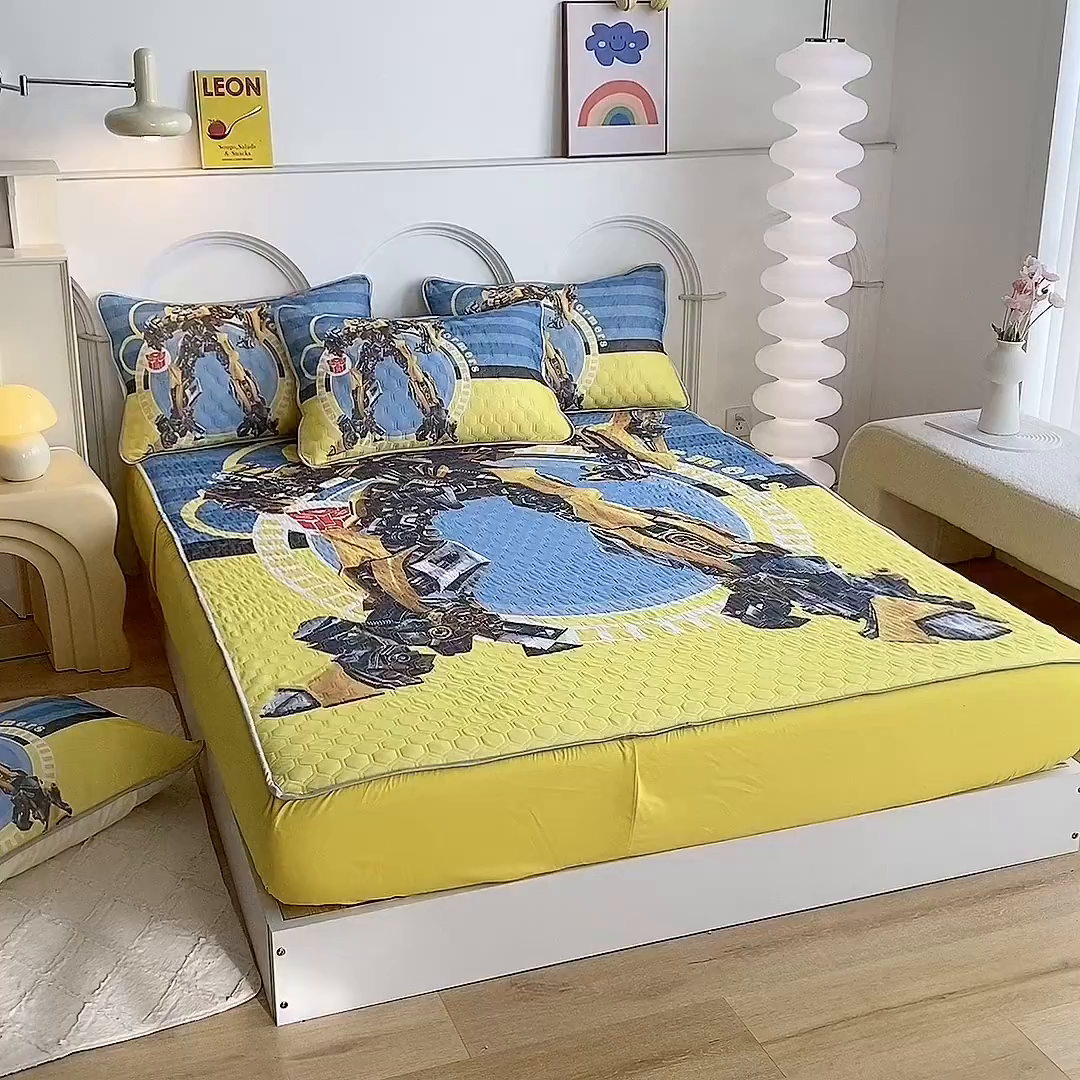 91家纺网 家纺一手货源 找家纺 一电 2025新款牛奶丝凉席床笠可水洗凉感丝凉席学生宿舍单人裸睡空调席-系列二 黄蜂机器人