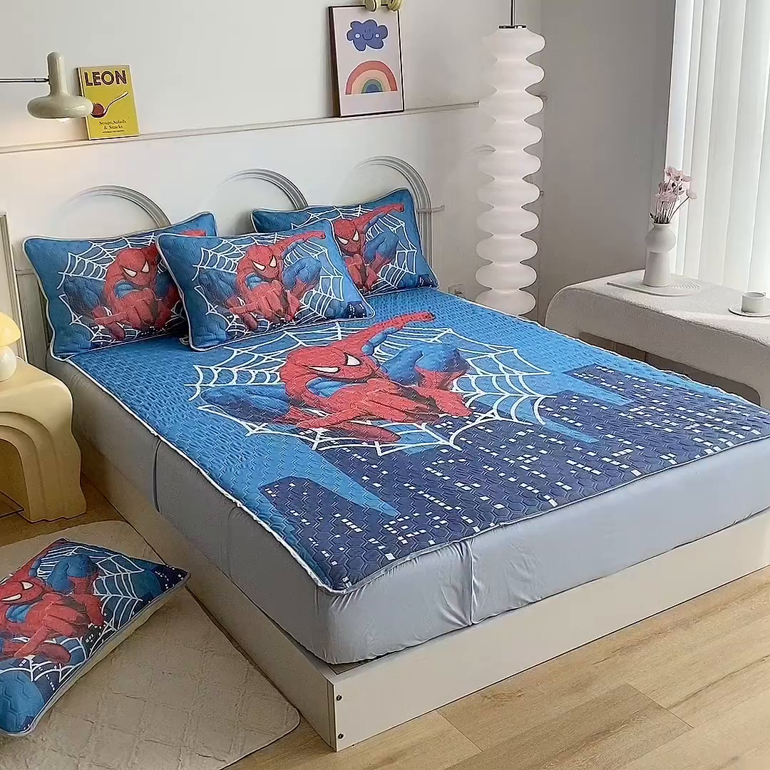 91家纺网 家纺一手货源 找家纺 一电 2025新款牛奶丝凉席床笠可水洗凉感丝凉席学生宿舍单人裸睡空调席-系列二 蜘蛛侠