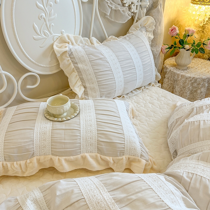 91家纺网 家纺一手货源 找家纺 网红馆（ck家纺） 2025新款色织提花牛奶绒床裙四件套-洛丽塔系列 洛丽塔-米色