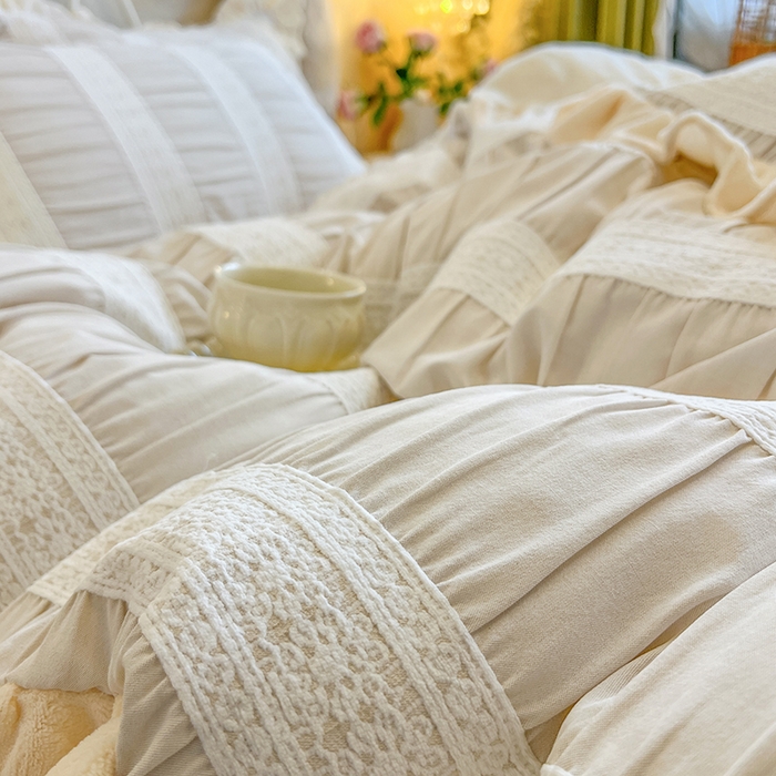 91家纺网 家纺一手货源 找家纺 网红馆（ck家纺） 2025新款色织提花牛奶绒床裙四件套-洛丽塔系列 洛丽塔-米色