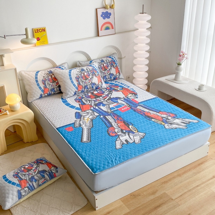 91家纺网 家纺一手货源 找家纺 一电 2025新款牛奶丝凉席床笠可水洗凉感丝凉席学生宿舍单人裸睡空调席-系列二 圈圈机器人