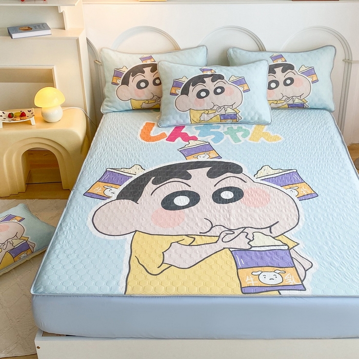 91家纺网 家纺一手货源 找家纺 一电 2025新款牛奶丝凉席床笠可水洗凉感丝凉席学生宿舍单人裸睡空调席-系列二 奶茶小新