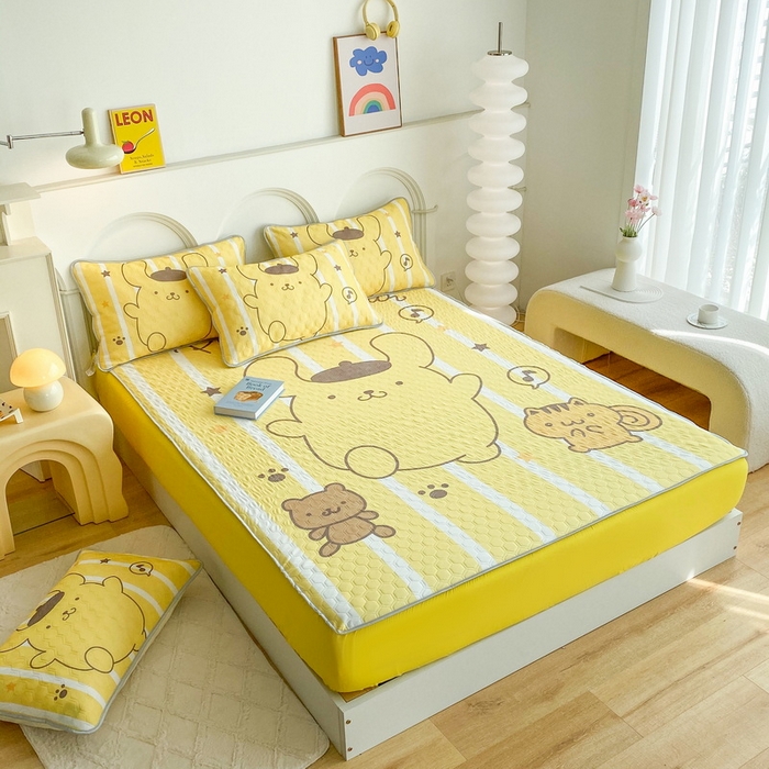 91家纺网 家纺一手货源 找家纺 一电 2025新款牛奶丝凉席床笠可水洗凉感丝凉席学生宿舍单人裸睡空调席-系列二 小猫布丁