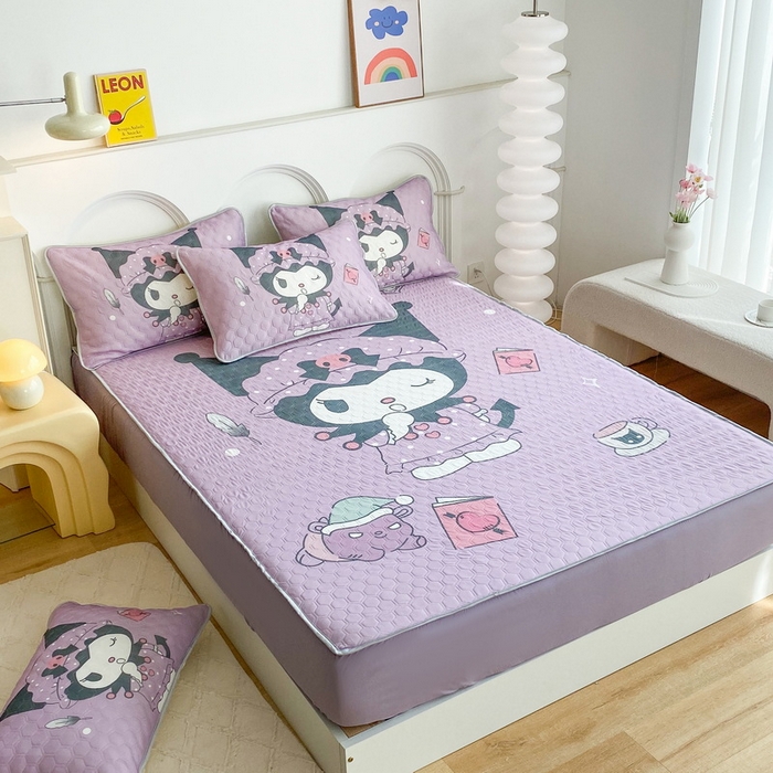 91家纺网 家纺一手货源 找家纺 一电 2025新款牛奶丝凉席床笠可水洗凉感丝凉席学生宿舍单人裸睡空调席-系列二 魔法库洛米