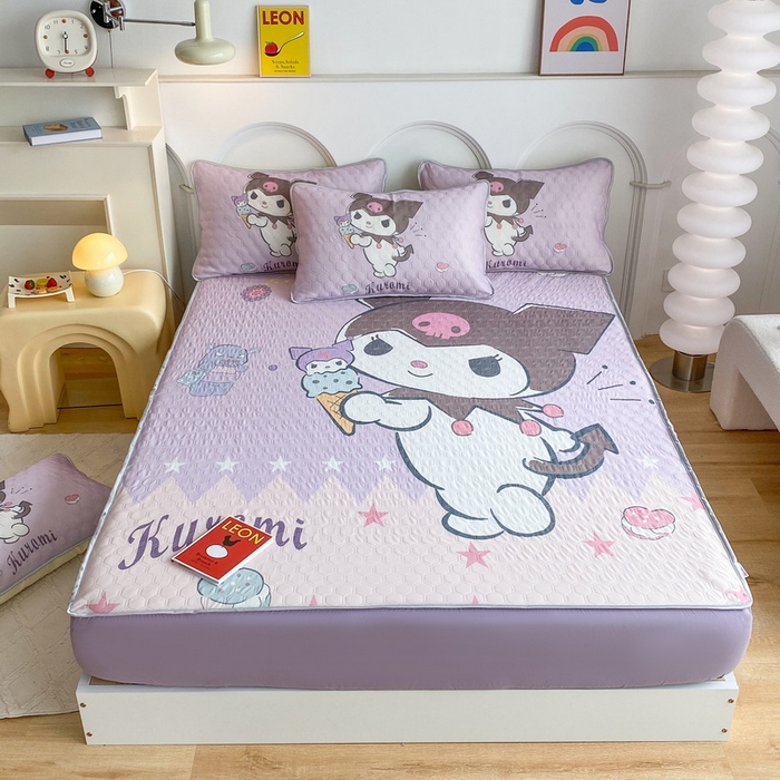 91家纺网 家纺一手货源 找家纺 一电 2025新款牛奶丝凉席床笠可水洗凉感丝凉席学生宿舍单人裸睡空调席-系列二 甜筒库洛米