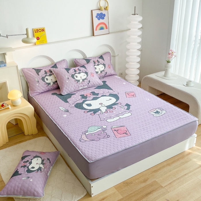 91家纺网 家纺一手货源 找家纺 一电 2025新款牛奶丝凉席床笠可水洗凉感丝凉席学生宿舍单人裸睡空调席-系列二 魔法库洛米