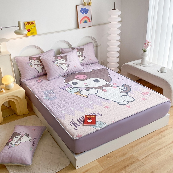 91家纺网 家纺一手货源 找家纺 一电 2025新款牛奶丝凉席床笠可水洗凉感丝凉席学生宿舍单人裸睡空调席-系列二 甜筒库洛米