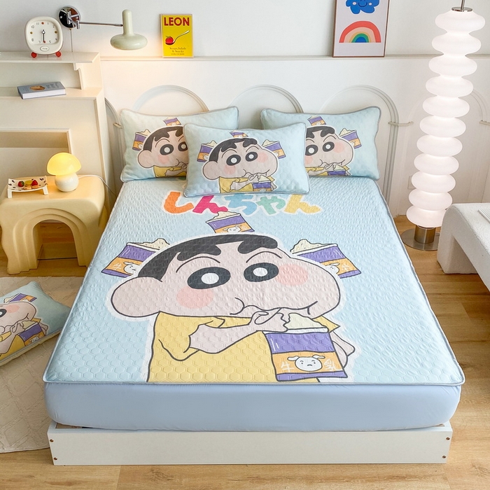 91家纺网 家纺一手货源 找家纺 一电 2025新款牛奶丝凉席床笠可水洗凉感丝凉席学生宿舍单人裸睡空调席-系列二 奶茶小新