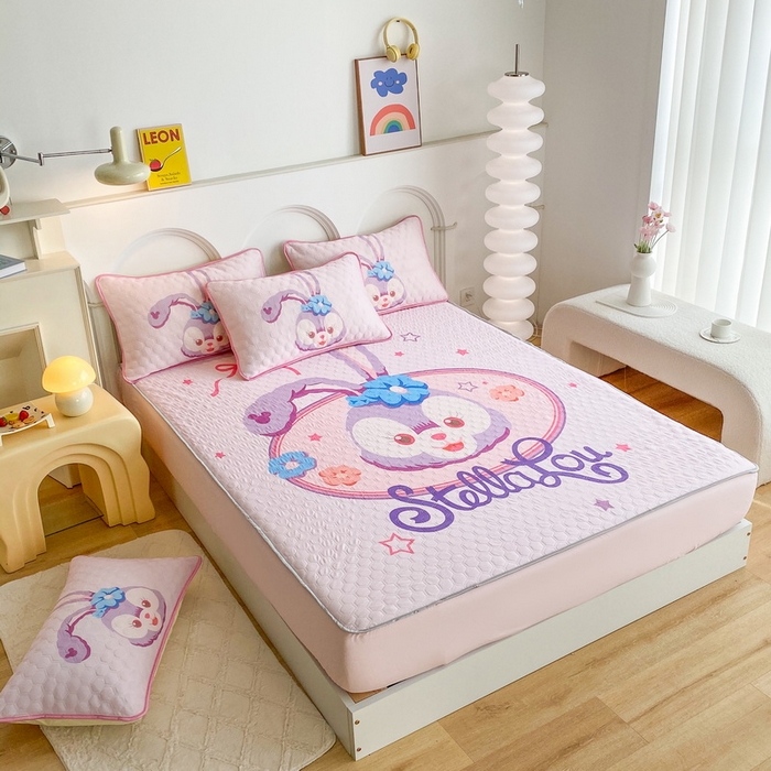 91家纺网 家纺一手货源 找家纺 一电 2025新款牛奶丝凉席床笠可水洗凉感丝凉席学生宿舍单人裸睡空调席-系列二 可爱星黛露