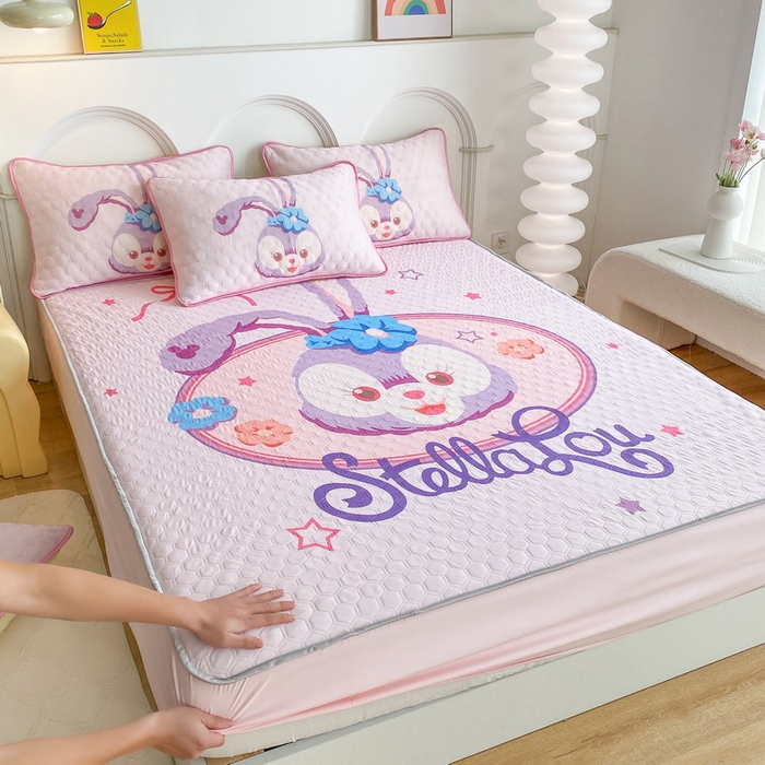 91家纺网 家纺一手货源 找家纺 一电 2025新款牛奶丝凉席床笠可水洗凉感丝凉席学生宿舍单人裸睡空调席-系列二 可爱星黛露