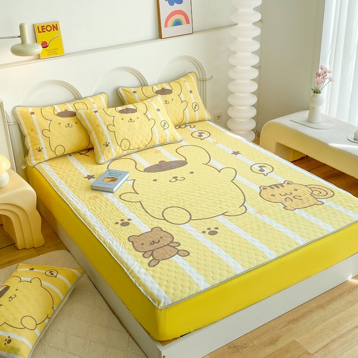 91家纺网 家纺一手货源 找家纺 一电 2025新款牛奶丝凉席床笠可水洗凉感丝凉席学生宿舍单人裸睡空调席-系列二 小猫布丁