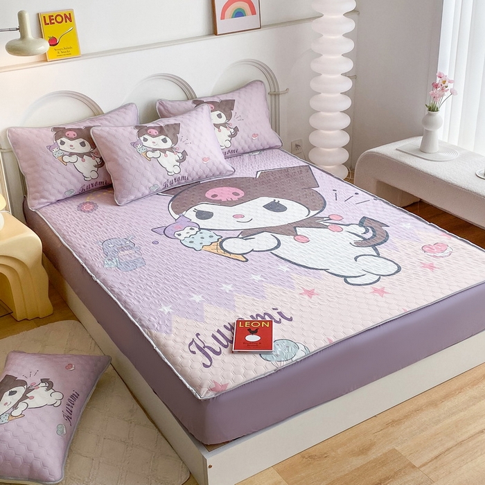 91家纺网 家纺一手货源 找家纺 一电 2025新款牛奶丝凉席床笠可水洗凉感丝凉席学生宿舍单人裸睡空调席-系列二 甜筒库洛米