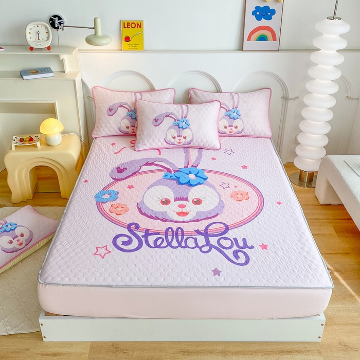 91家纺网 家纺一手货源 找家纺 一电 2025新款牛奶丝凉席床笠可水洗凉感丝凉席学生宿舍单人裸睡空调席-系列二 可爱星黛露