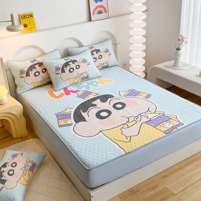 91家纺网 家纺一手货源 找家纺 一电 2025新款牛奶丝凉席床笠可水洗凉感丝凉席学生宿舍单人裸睡空调席-系列二 奶茶小新