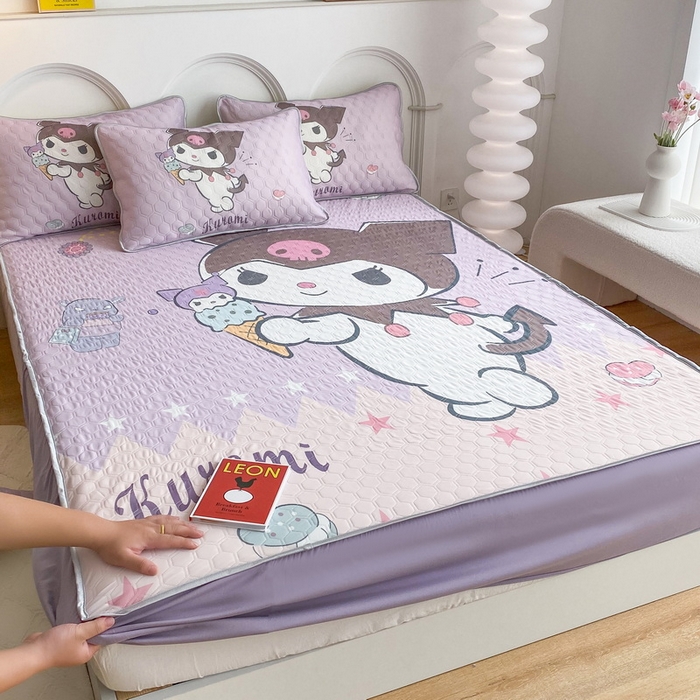 91家纺网 家纺一手货源 找家纺 一电 2025新款牛奶丝凉席床笠可水洗凉感丝凉席学生宿舍单人裸睡空调席-系列二 甜筒库洛米