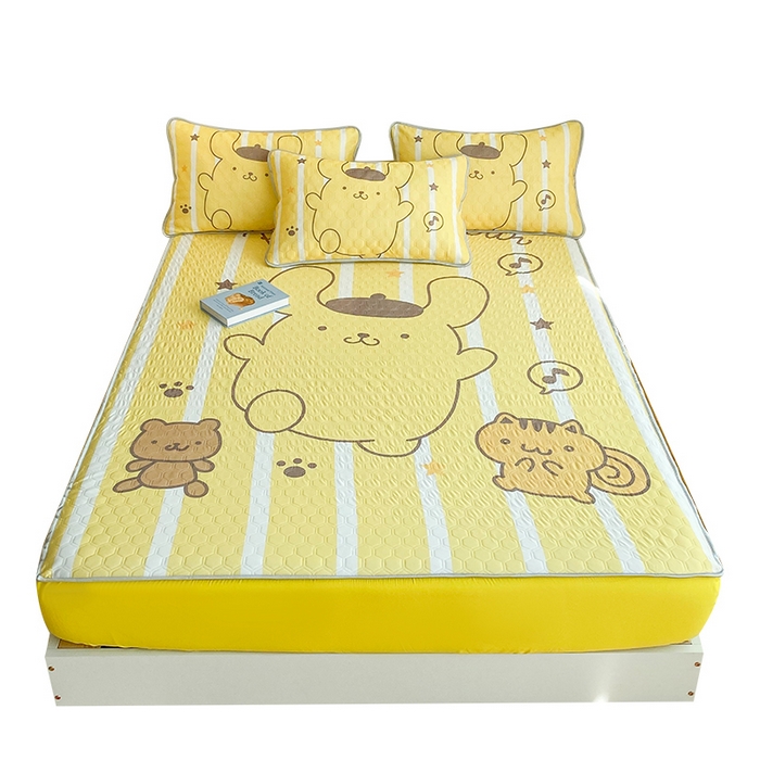 91家纺网 家纺一手货源 找家纺 一电 2025新款牛奶丝凉席床笠可水洗凉感丝凉席学生宿舍单人裸睡空调席-系列二 小猫布丁