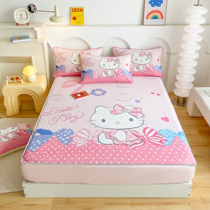 91家纺网 家纺一手货源 找家纺 一电 2025新款牛奶丝凉席床笠可水洗凉感丝凉席学生宿舍单人裸睡空调席-系列二 蝴蝶结KT