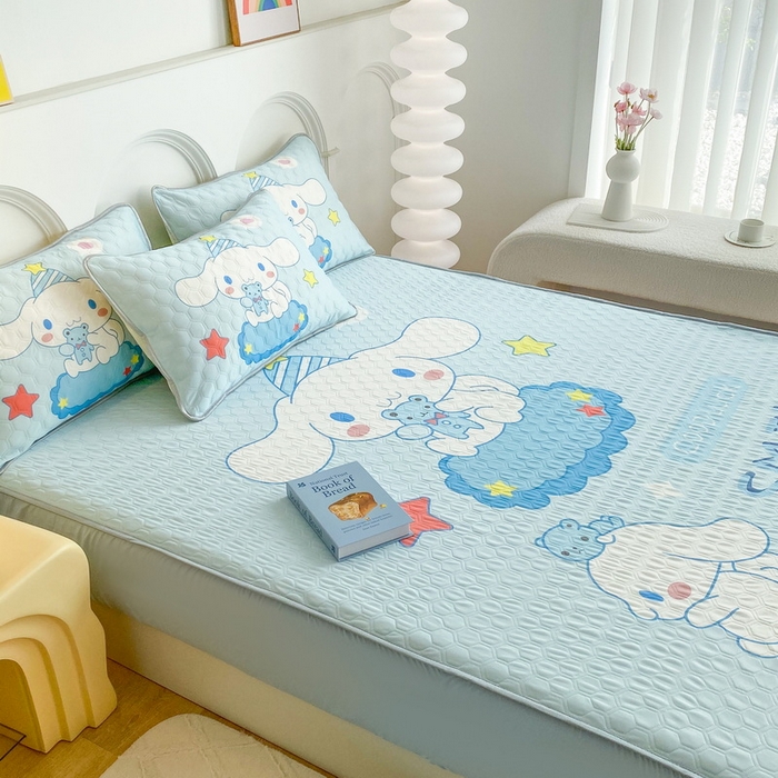 91家纺网 家纺一手货源 找家纺 一电 2025新款牛奶丝凉席床笠可水洗凉感丝凉席学生宿舍单人裸睡空调席-系列二 小熊玉桂狗