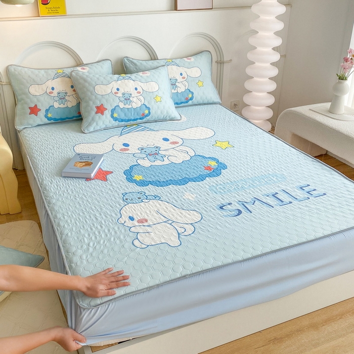 91家纺网 家纺一手货源 找家纺 一电 2025新款牛奶丝凉席床笠可水洗凉感丝凉席学生宿舍单人裸睡空调席-系列二 小熊玉桂狗