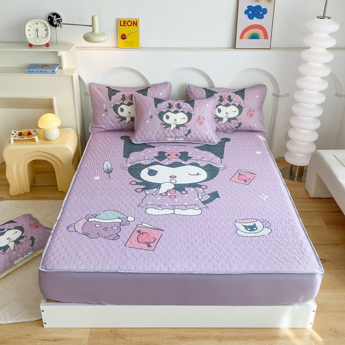 91家纺网 家纺一手货源 找家纺 一电 2025新款牛奶丝凉席床笠可水洗凉感丝凉席学生宿舍单人裸睡空调席-系列二 魔法库洛米