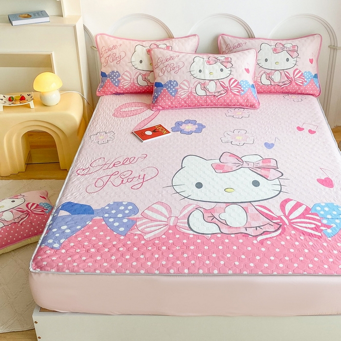 91家纺网 家纺一手货源 找家纺 一电 2025新款牛奶丝凉席床笠可水洗凉感丝凉席学生宿舍单人裸睡空调席-系列二 蝴蝶结KT