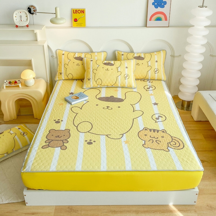 91家纺网 家纺一手货源 找家纺 一电 2025新款牛奶丝凉席床笠可水洗凉感丝凉席学生宿舍单人裸睡空调席-系列二 小猫布丁