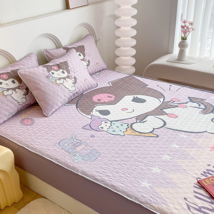 91家纺网 家纺一手货源 找家纺 一电 2025新款牛奶丝凉席床笠可水洗凉感丝凉席学生宿舍单人裸睡空调席-系列二 甜筒库洛米