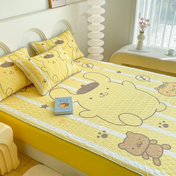 91家纺网 家纺一手货源 找家纺 一电 2025新款牛奶丝凉席床笠可水洗凉感丝凉席学生宿舍单人裸睡空调席-系列二 小猫布丁