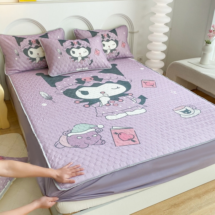 91家纺网 家纺一手货源 找家纺 一电 2025新款牛奶丝凉席床笠可水洗凉感丝凉席学生宿舍单人裸睡空调席-系列二 魔法库洛米